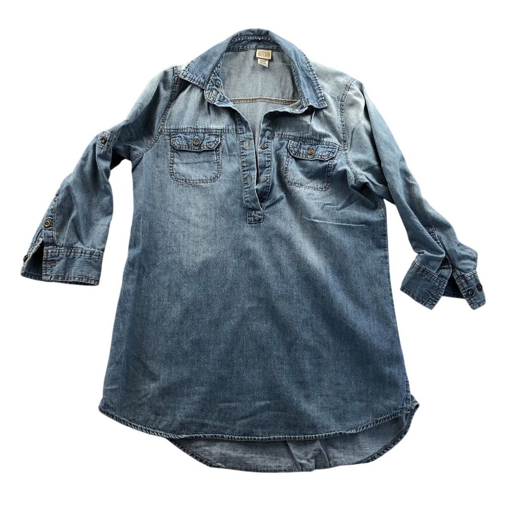 Canyon River Blues Womens Denim Tunic Shirt Small Long Sleeve Button Front Y2K